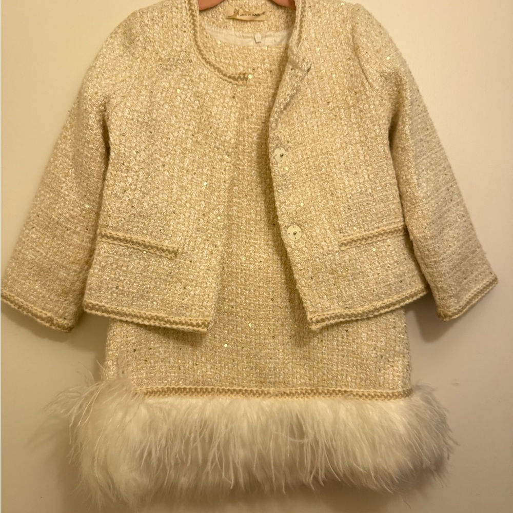 Elegant Cream Kids Jacket and Dress Set